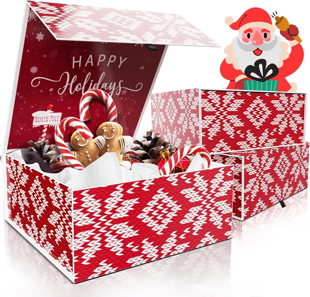 3Pack Christmas Gift Boxes With Lids For Presents Large 9.25x9.25x3.75, Collapsible Christmas Gift Box Set, Holiday Gift Boxes For Wrapping Gifts, Decorative Christmas Boxes For Gifts With Lids